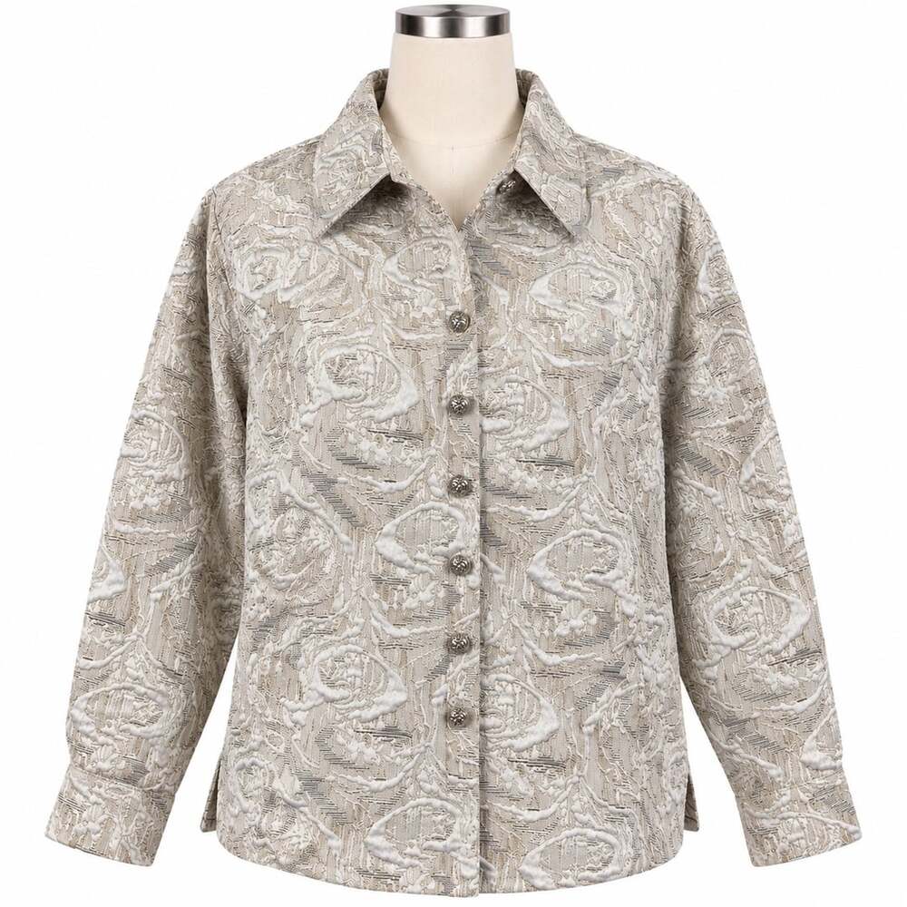 Coldwater Creek Women XL Y2K Jacquard Floral Tapestry Button Shirt Jacket